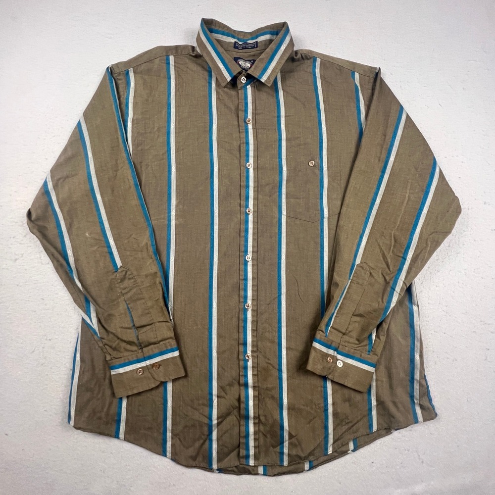 Knights Bridge Button Down Shirt Mens XL Brown Blue Striped Long Sleeve Casual